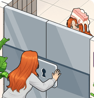 Help Riley rescue Maddie from the ladies’ room